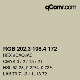 カラーコード: RGB 202.3 198.4 172 | qconv.com