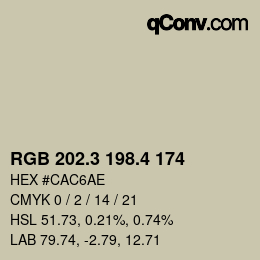 カラーコード: RGB 202.3 198.4 174 | qconv.com