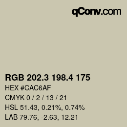 カラーコード: RGB 202.3 198.4 175 | qconv.com