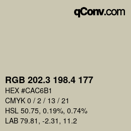 カラーコード: RGB 202.3 198.4 177 | qconv.com