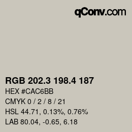 カラーコード: RGB 202.3 198.4 187 | qconv.com