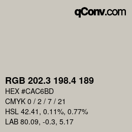 カラーコード: RGB 202.3 198.4 189 | qconv.com
