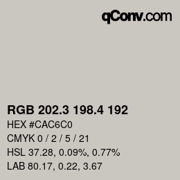カラーコード: RGB 202.3 198.4 192 | qconv.com