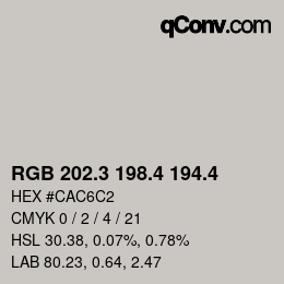 カラーコード: RGB 202.3 198.4 194.4 | qconv.com