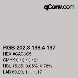 カラーコード: RGB 202.3 198.4 197 | qconv.com