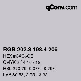 カラーコード: RGB 202.3 198.4 206 | qconv.com