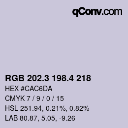 カラーコード: RGB 202.3 198.4 218 | qconv.com