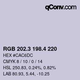 カラーコード: RGB 202.3 198.4 220 | qconv.com