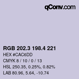 カラーコード: RGB 202.3 198.4 221 | qconv.com