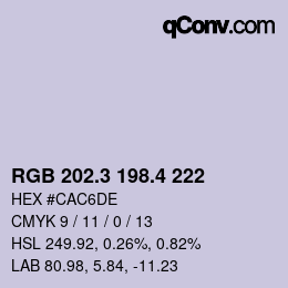 カラーコード: RGB 202.3 198.4 222 | qconv.com