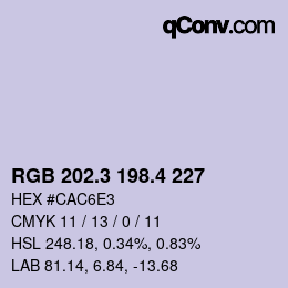 カラーコード: RGB 202.3 198.4 227 | qconv.com