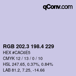 カラーコード: RGB 202.3 198.4 229 | qconv.com