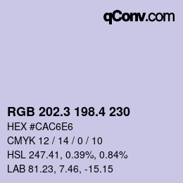 カラーコード: RGB 202.3 198.4 230 | qconv.com