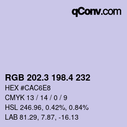 カラーコード: RGB 202.3 198.4 232 | qconv.com