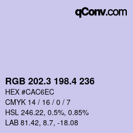 カラーコード: RGB 202.3 198.4 236 | qconv.com
