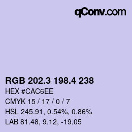 カラーコード: RGB 202.3 198.4 238 | qconv.com