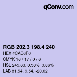 カラーコード: RGB 202.3 198.4 240 | qconv.com