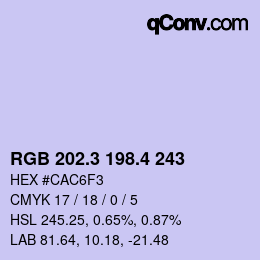 カラーコード: RGB 202.3 198.4 243 | qconv.com