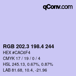 カラーコード: RGB 202.3 198.4 244 | qconv.com