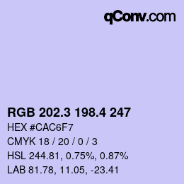 カラーコード: RGB 202.3 198.4 247 | qconv.com