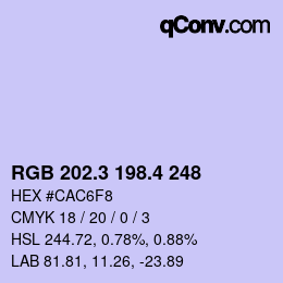 カラーコード: RGB 202.3 198.4 248 | qconv.com