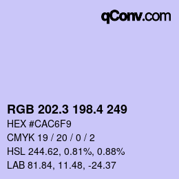カラーコード: RGB 202.3 198.4 249 | qconv.com