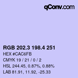カラーコード: RGB 202.3 198.4 251 | qconv.com