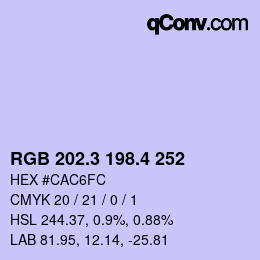 カラーコード: RGB 202.3 198.4 252 | qconv.com