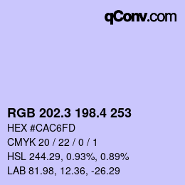 カラーコード: RGB 202.3 198.4 253 | qconv.com