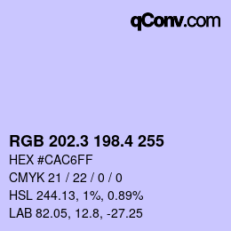 カラーコード: RGB 202.3 198.4 255 | qconv.com