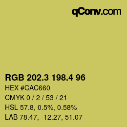 カラーコード: RGB 202.3 198.4 96 | qconv.com