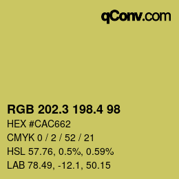 カラーコード: RGB 202.3 198.4 98 | qconv.com