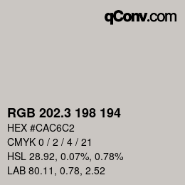 カラーコード: RGB 202.3 198 194 | qconv.com