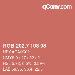 カラーコード: RGB 202.7 108 98 | qconv.com