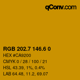 カラーコード: RGB 202.7 146.6 0 | qconv.com