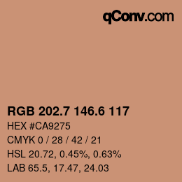 カラーコード: RGB 202.7 146.6 117 | qconv.com