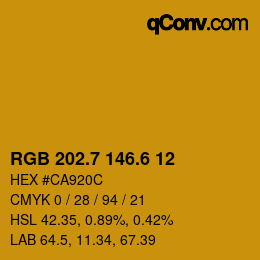カラーコード: RGB 202.7 146.6 12 | qconv.com