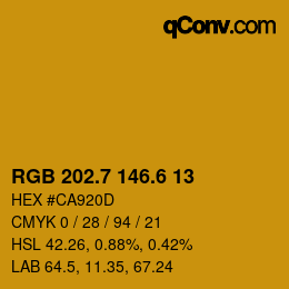カラーコード: RGB 202.7 146.6 13 | qconv.com