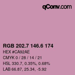 カラーコード: RGB 202.7 146.6 174 | qconv.com