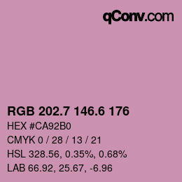 カラーコード: RGB 202.7 146.6 176 | qconv.com