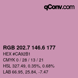 カラーコード: RGB 202.7 146.6 177 | qconv.com