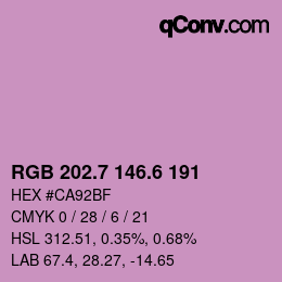 カラーコード: RGB 202.7 146.6 191 | qconv.com