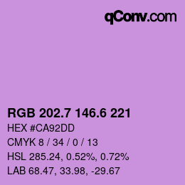 カラーコード: RGB 202.7 146.6 221 | qconv.com
