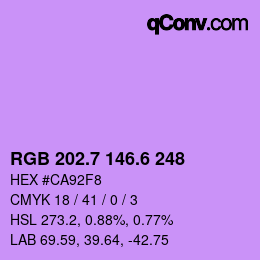 カラーコード: RGB 202.7 146.6 248 | qconv.com