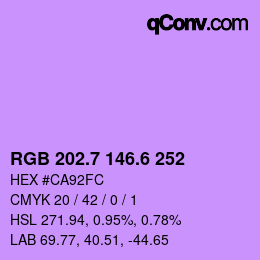 カラーコード: RGB 202.7 146.6 252 | qconv.com