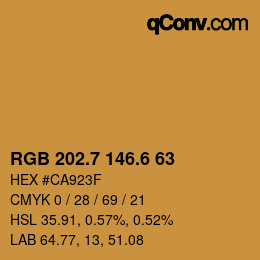 カラーコード: RGB 202.7 146.6 63 | qconv.com