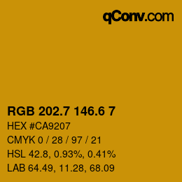 カラーコード: RGB 202.7 146.6 7 | qconv.com