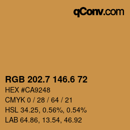 カラーコード: RGB 202.7 146.6 72 | qconv.com