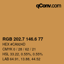 カラーコード: RGB 202.7 146.6 77 | qconv.com