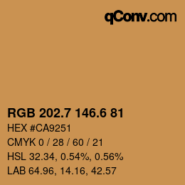 カラーコード: RGB 202.7 146.6 81 | qconv.com
